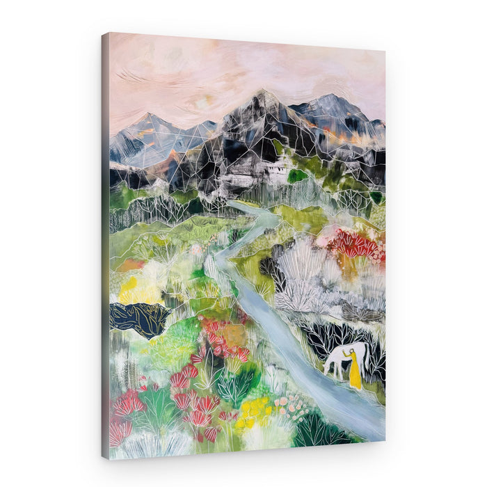 Woman Cow Mountain Valley – Canvas Print