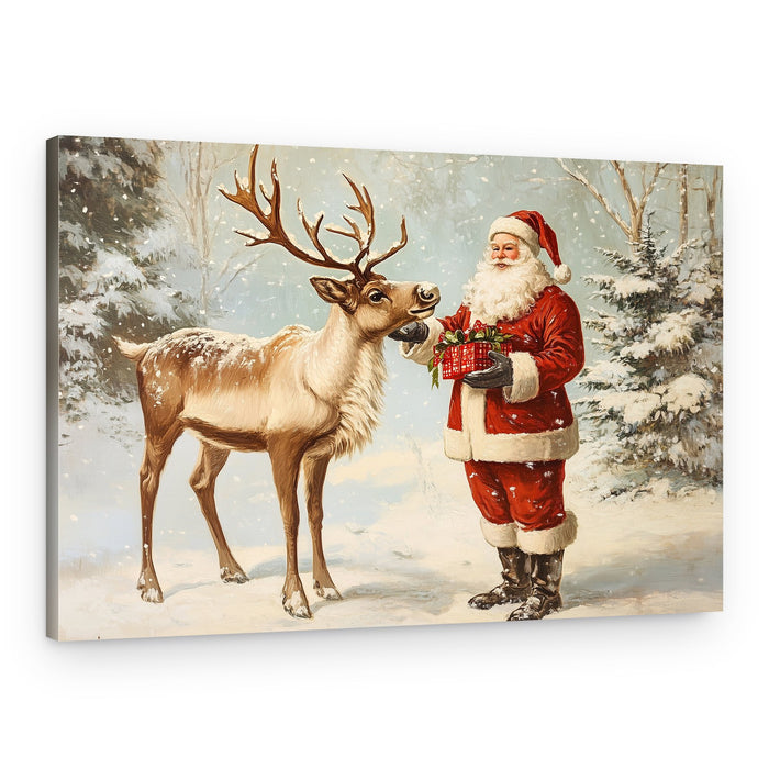 Santa and Reindeer Gift – Canvas Print