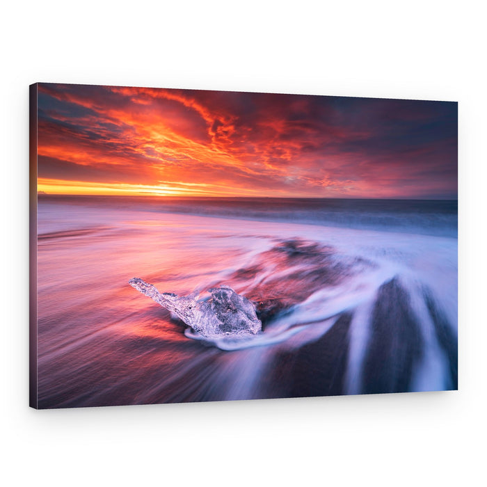 Vibrant Ice Beach Sunset – Canvas Print