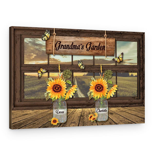 Grandma’s Garden Canvas Print With Custom Grandkids Names – Closed Window
