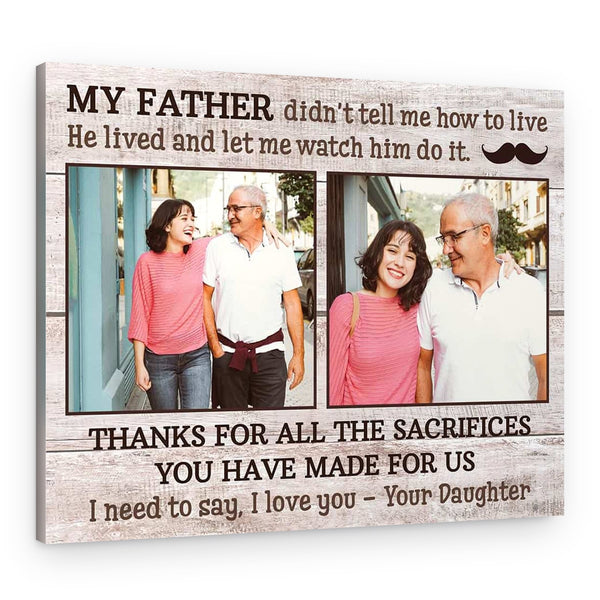 Personalized Thank You Gift for Dad from Daughter or Son Photo Canvas Print