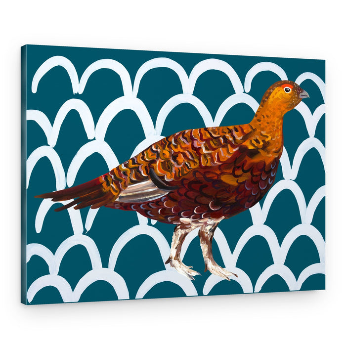 Red Grouse Teal Pattern – Canvas Print