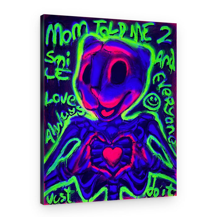 Smiling Skeleton Heart Glow – Canvas Print