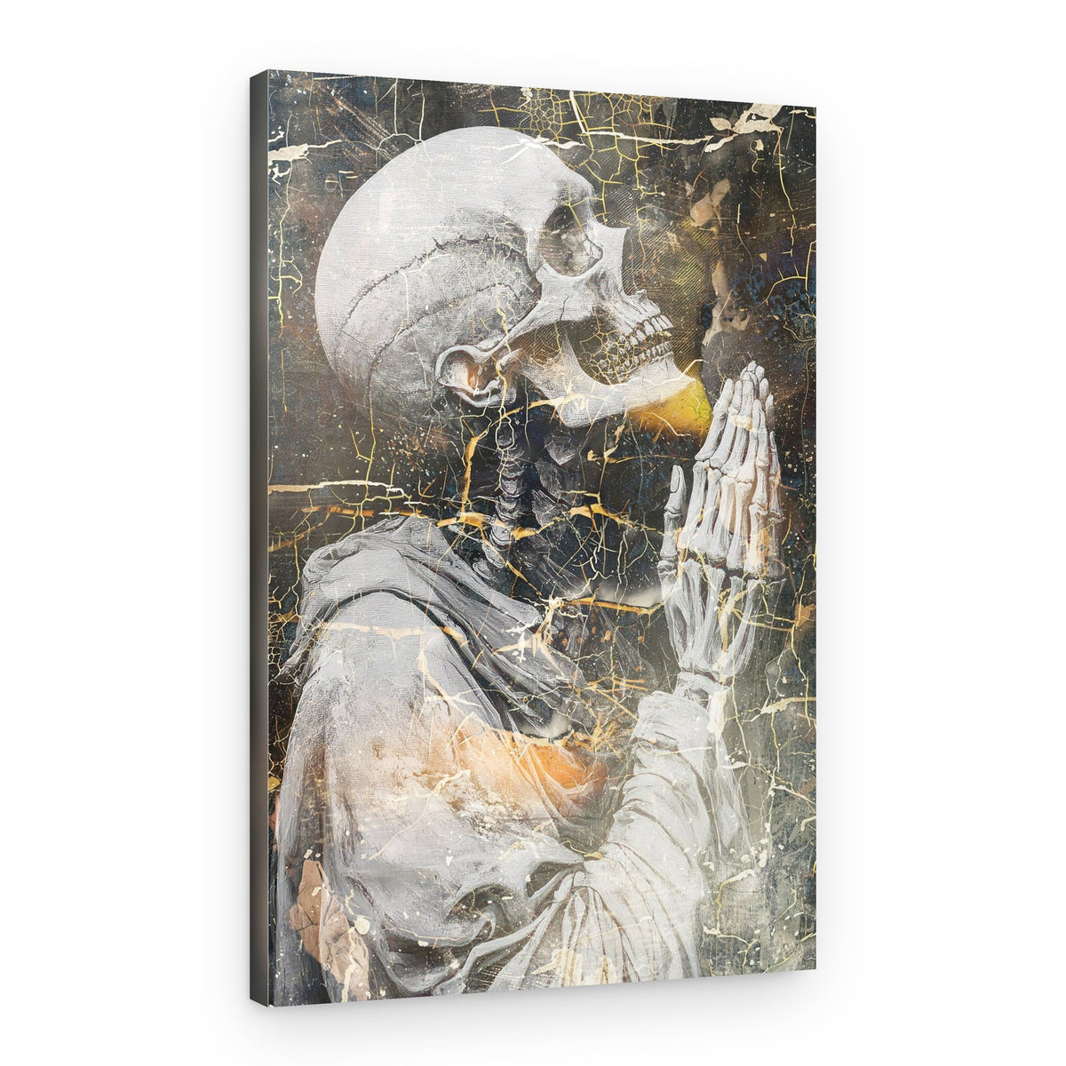 Golden Cracked Skeleton Prayer – Canvas Print