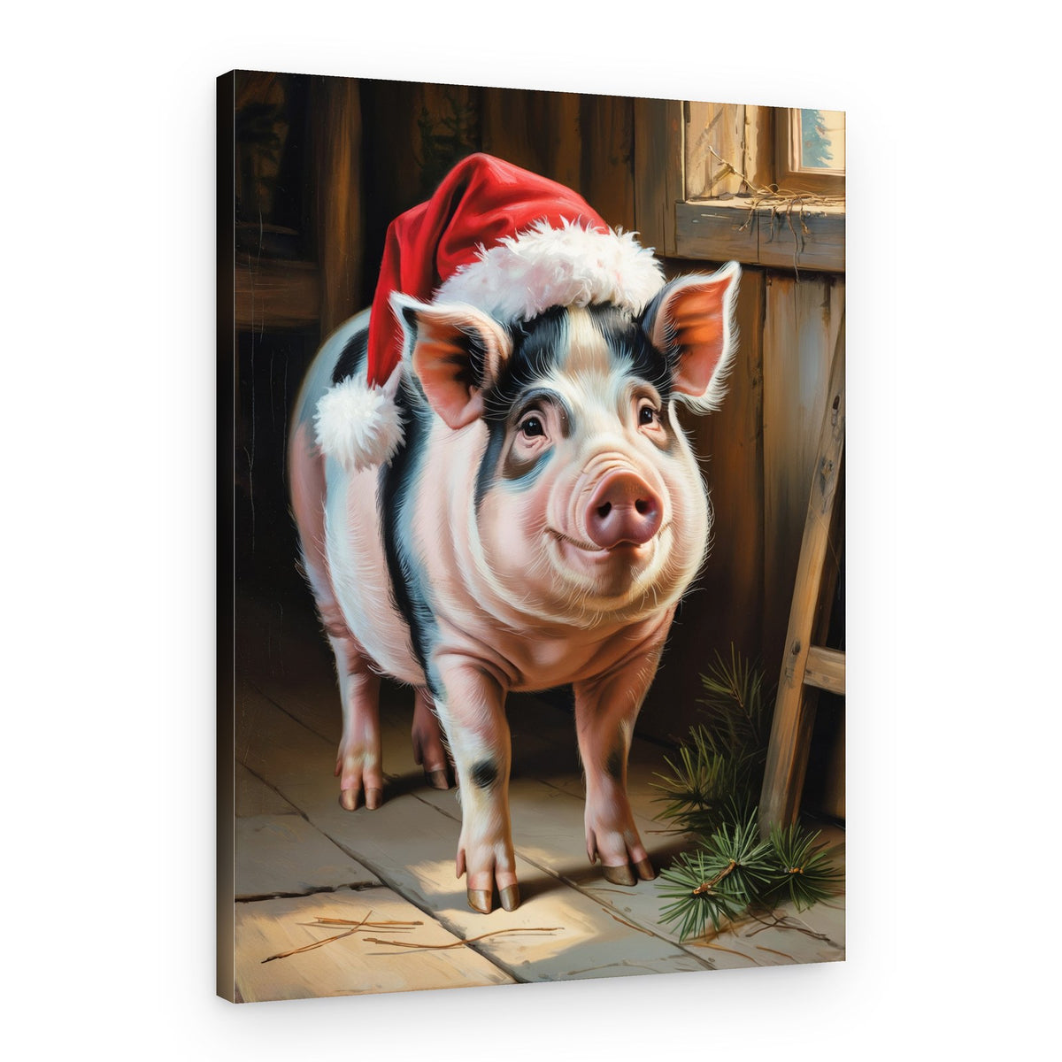 Cheerful Santa Pig – Canvas Print