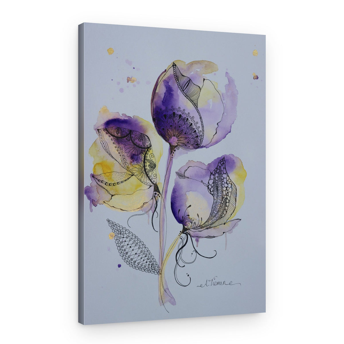 Elegant Watercolor Doodle Flowers – Canvas Print