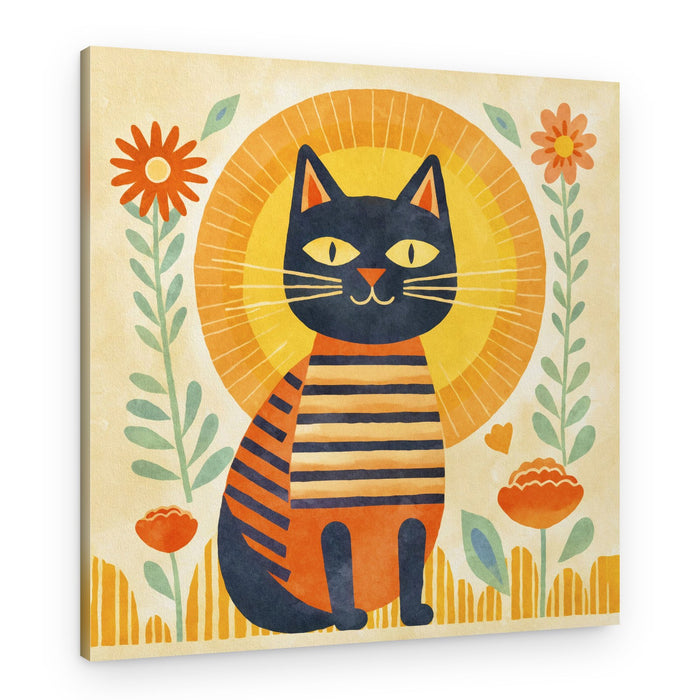 Whimsical Garden Cat – Canvas Print