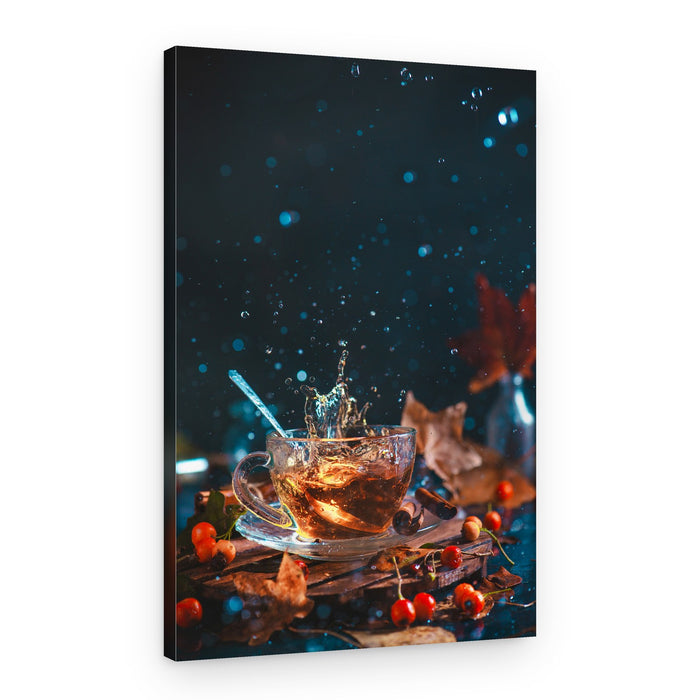 Cozy Autumn Tea Splash – Canvas Print