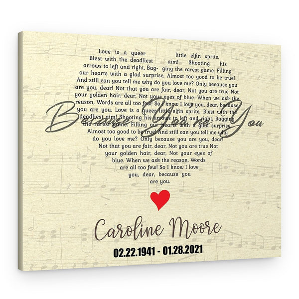 Memorial Canvas with Heart-Shaped Song Lyrics