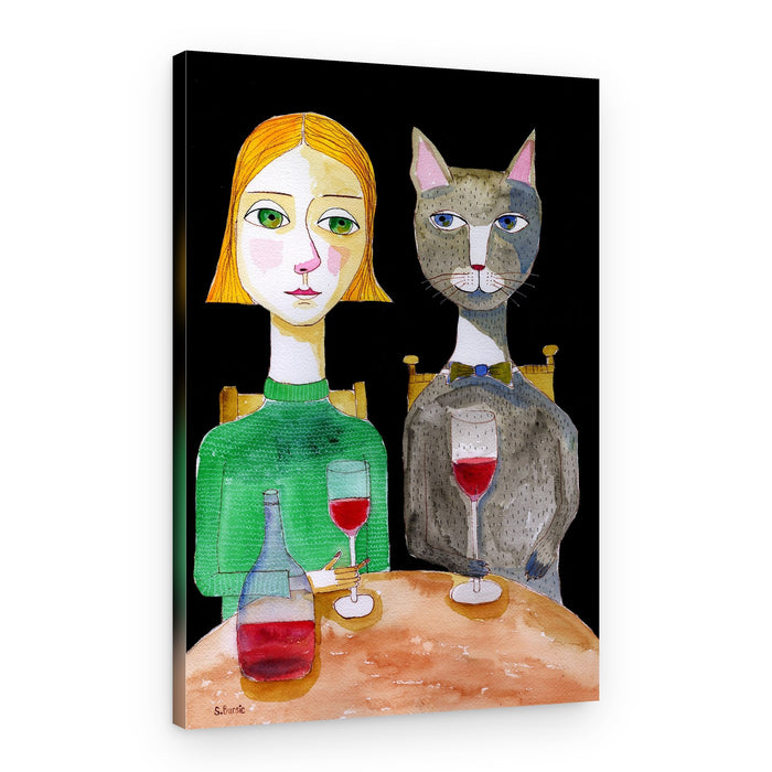 Dinner Date with Cat – Canvas Print