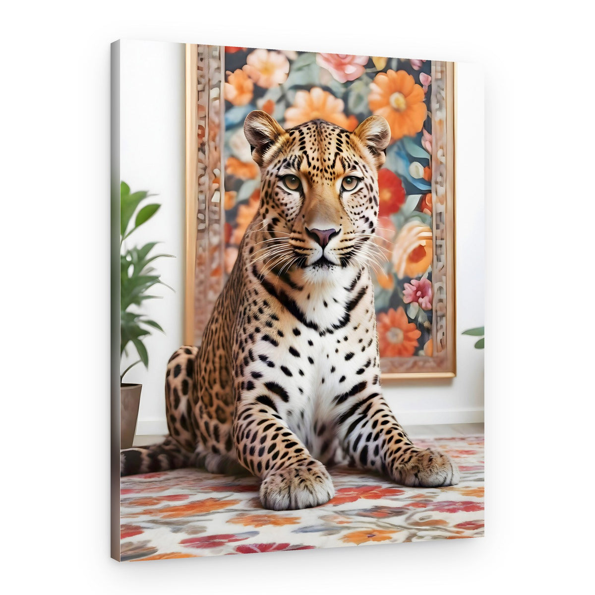 Leopard Floral Portrait – Canvas Print