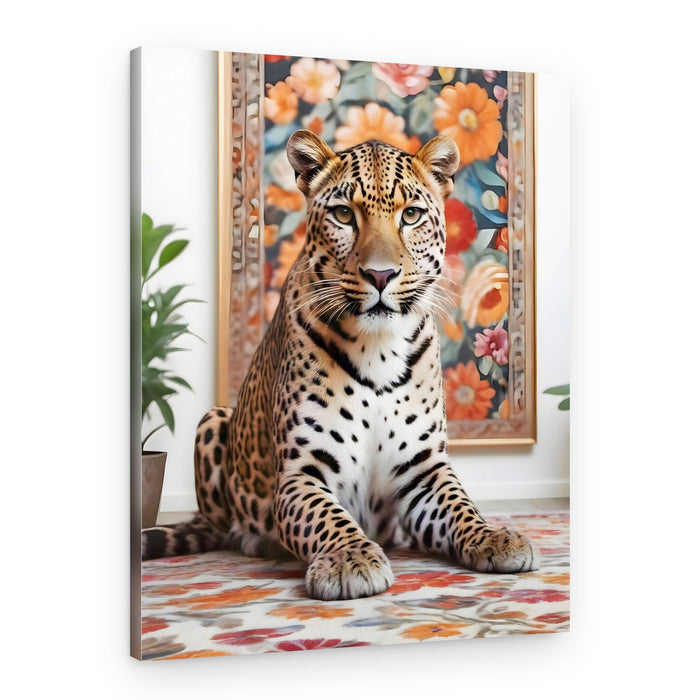 Leopard Floral Portrait – Canvas Print