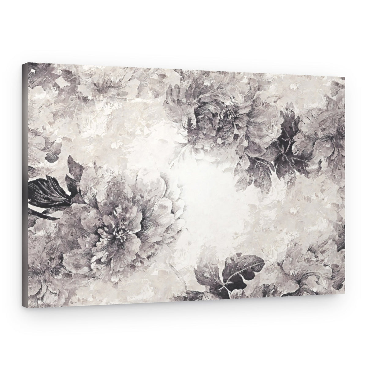 Soft Grayscale Flowers – Canvas Print