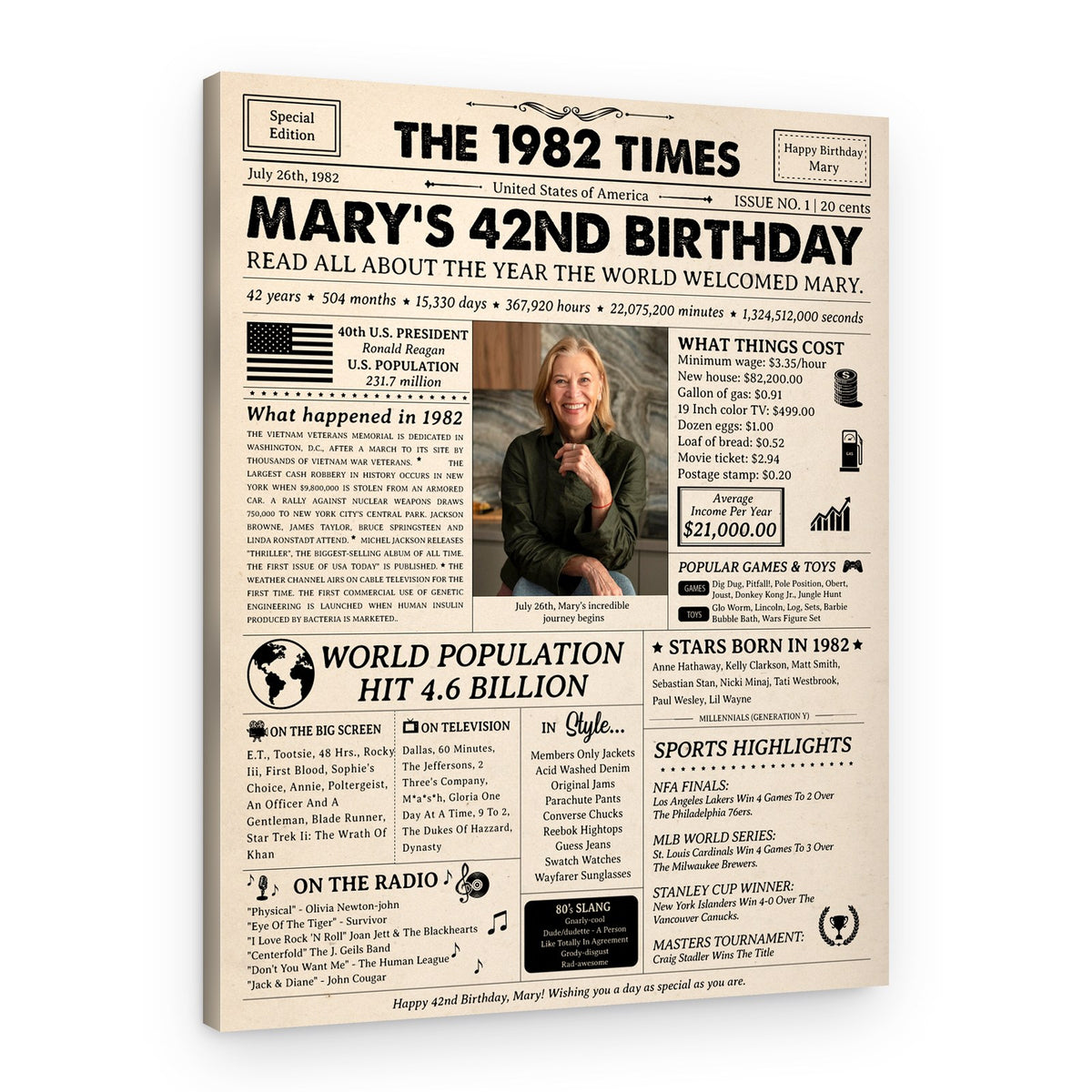 42 Years Birthday Custom Photo Newspaper Canvas Print – Canvas Print