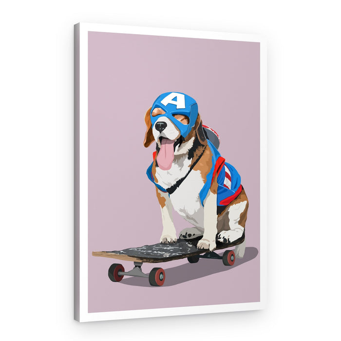 Superhero Beagle Skateboarder – Canvas Print