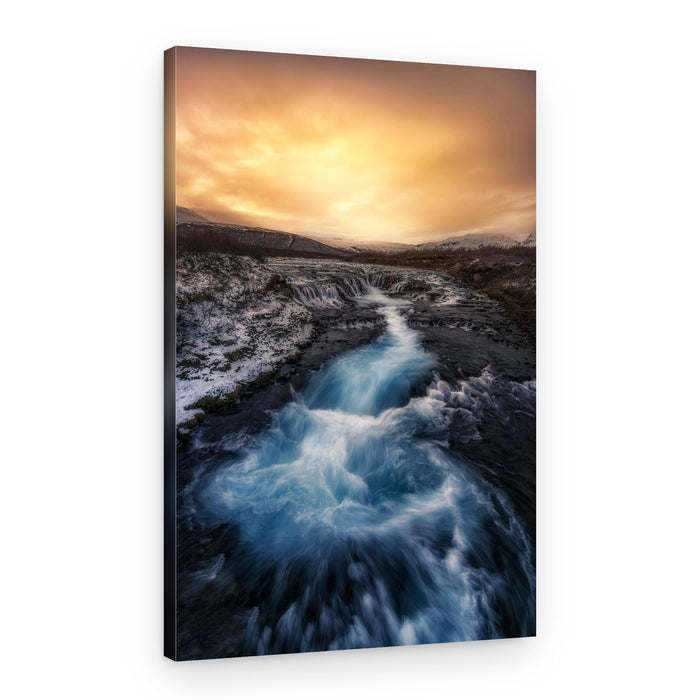 Winter River Golden Sky – Canvas Print