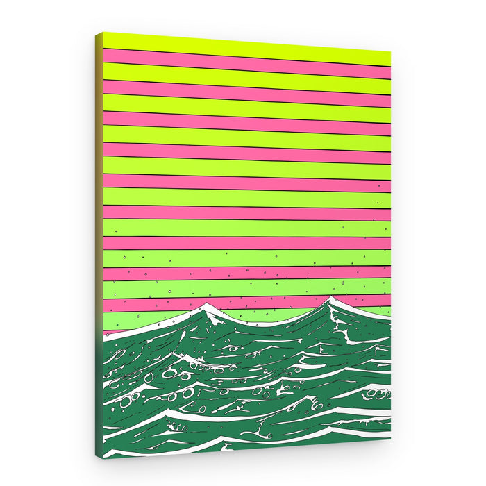 Neon Striped Ocean Waves – Canvas Print