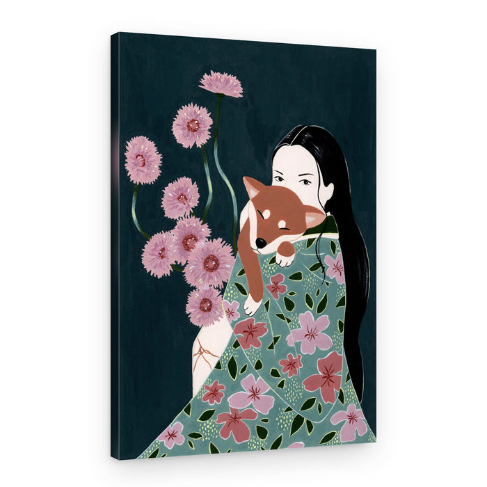 Woman Holding Shiba Inu – Canvas Print