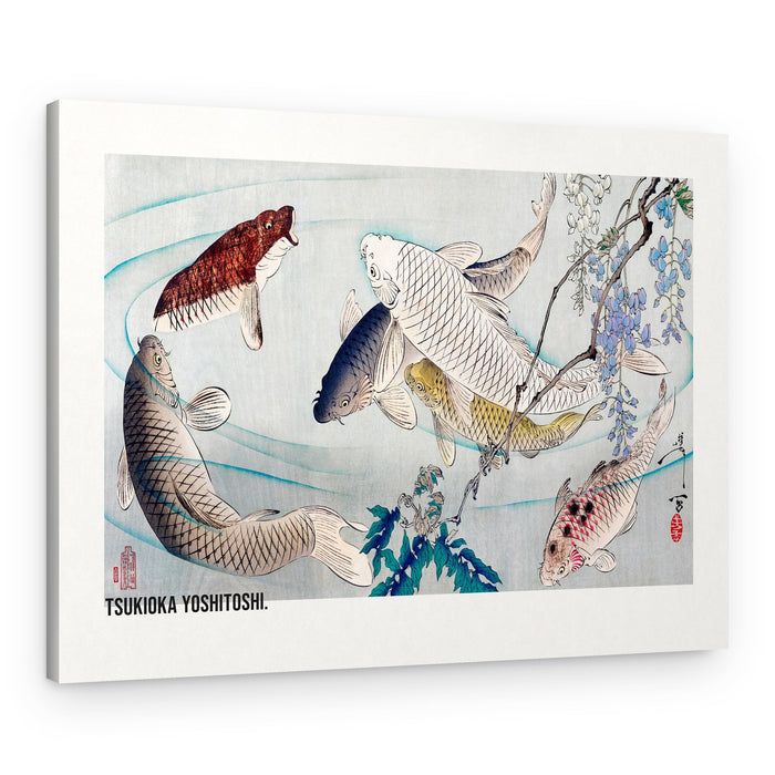 Six Carp Swimming Beneath Wisteria (1889) – Canvas Print