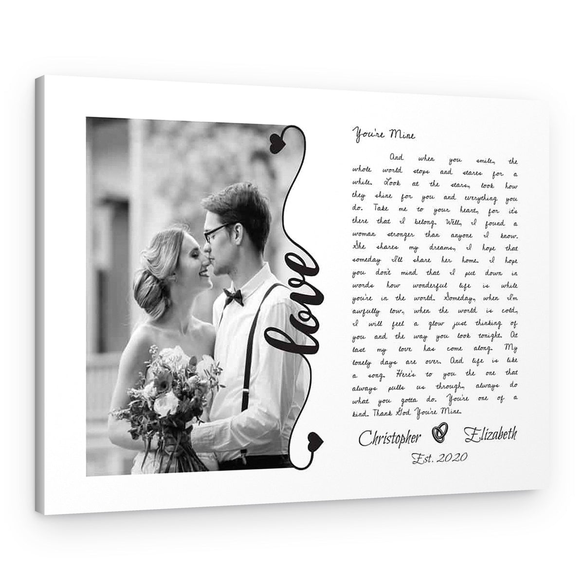 You Are Mine Song Lyrics Custom Photo Canvas Print – Canvas Print – Black and White Photo