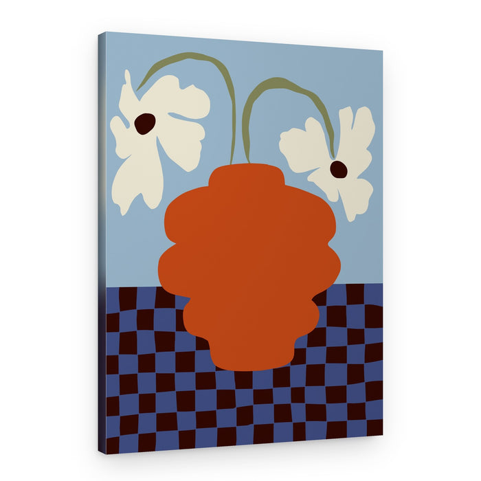White Flowers Orange Vase – Canvas Print