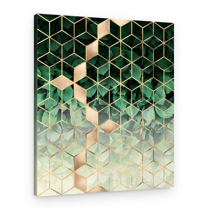 Green Gold Geometric Leaves – Canvas Print