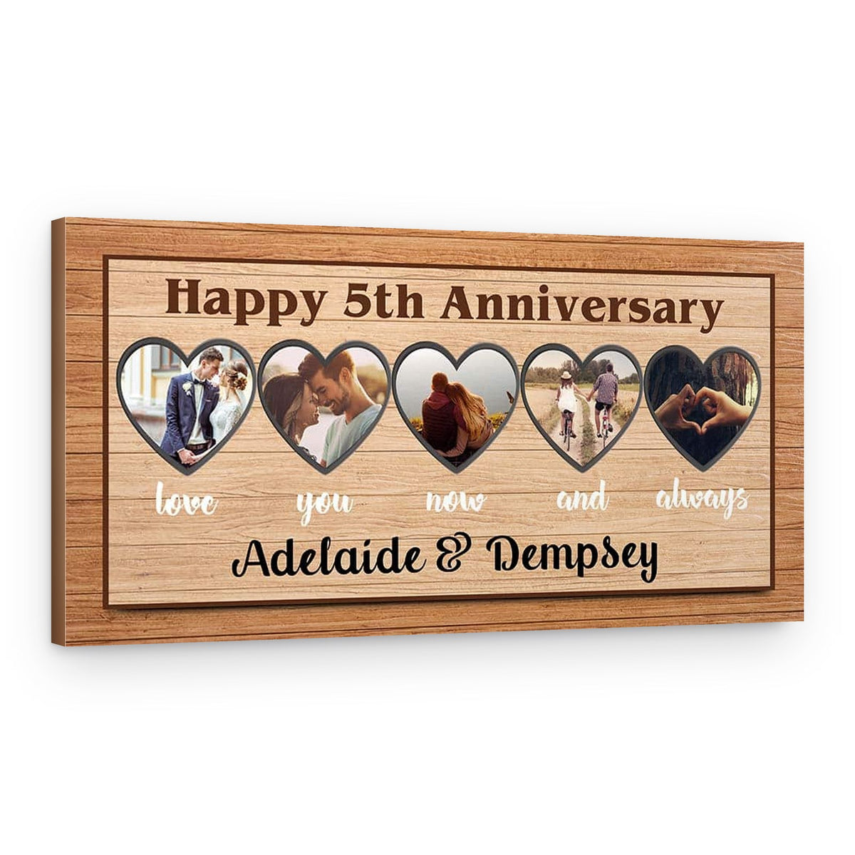 5th Anniversary Love You Now And Always – 5 Heart Photos Canvas Print – Canvas Print