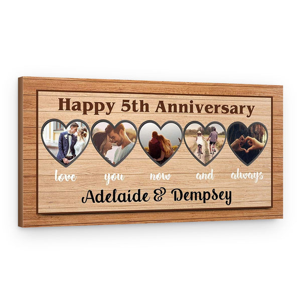 5th Anniversary Love You Now And Always – 5 Heart Photos Canvas Print