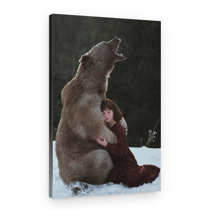 Winter Bear Embrace – Canvas Print