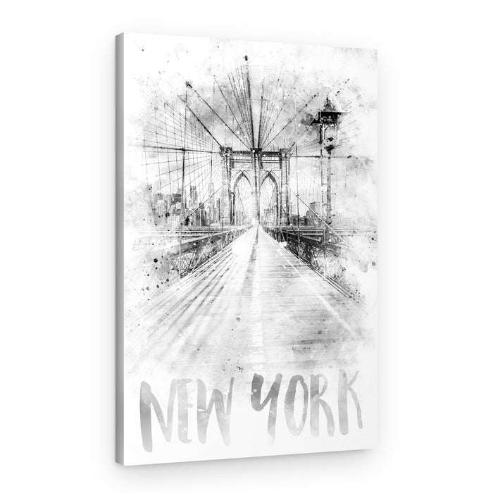 Monochrome Art NYC Brooklyn Bridge | watercolor – Canvas Print