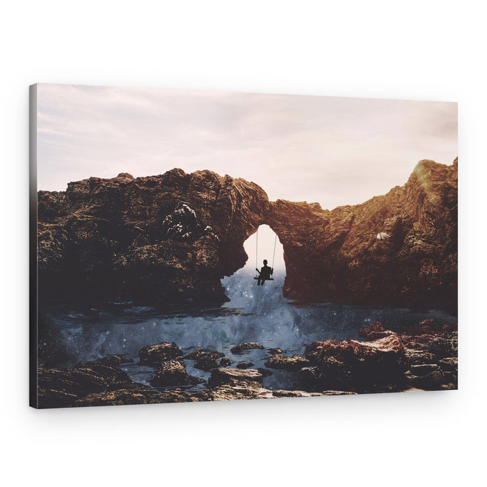 Swinging Under Natural Arch – Canvas Print