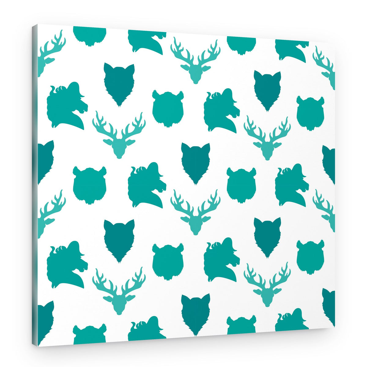 Teal Animal Heads Pattern – Canvas Print