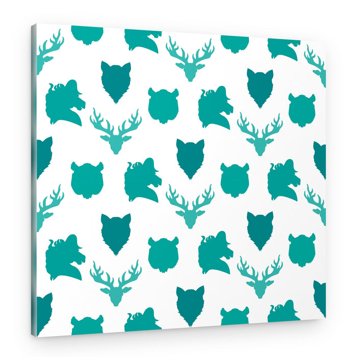 Teal Animal Heads Pattern – Canvas Print