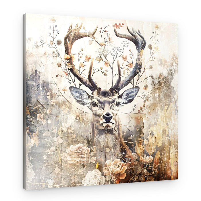 Floral Antler Stag – Canvas Print