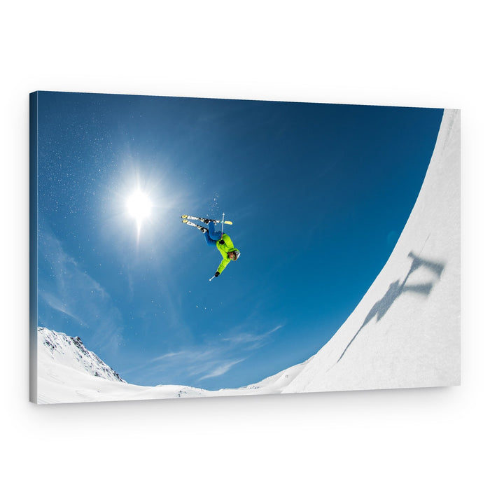 Skier Backflip Sunny Sky – Canvas Print