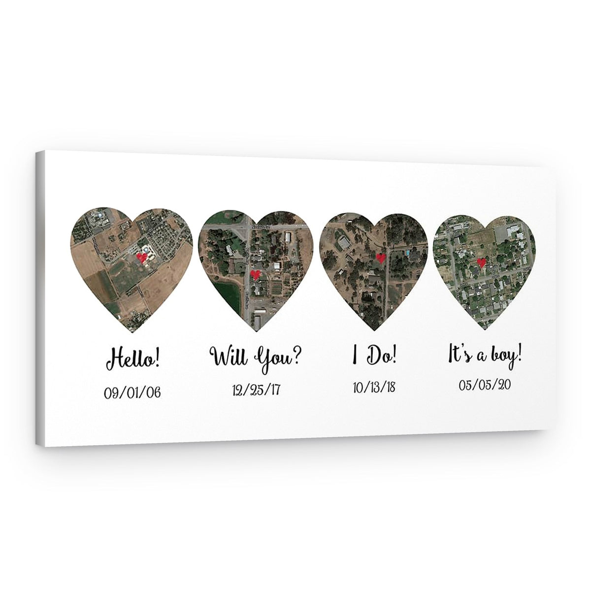 4 Hearts Hello – Will You – I Do – It’s a Girl Map Canvas Print – Canvas Print – Without Title / Satellite