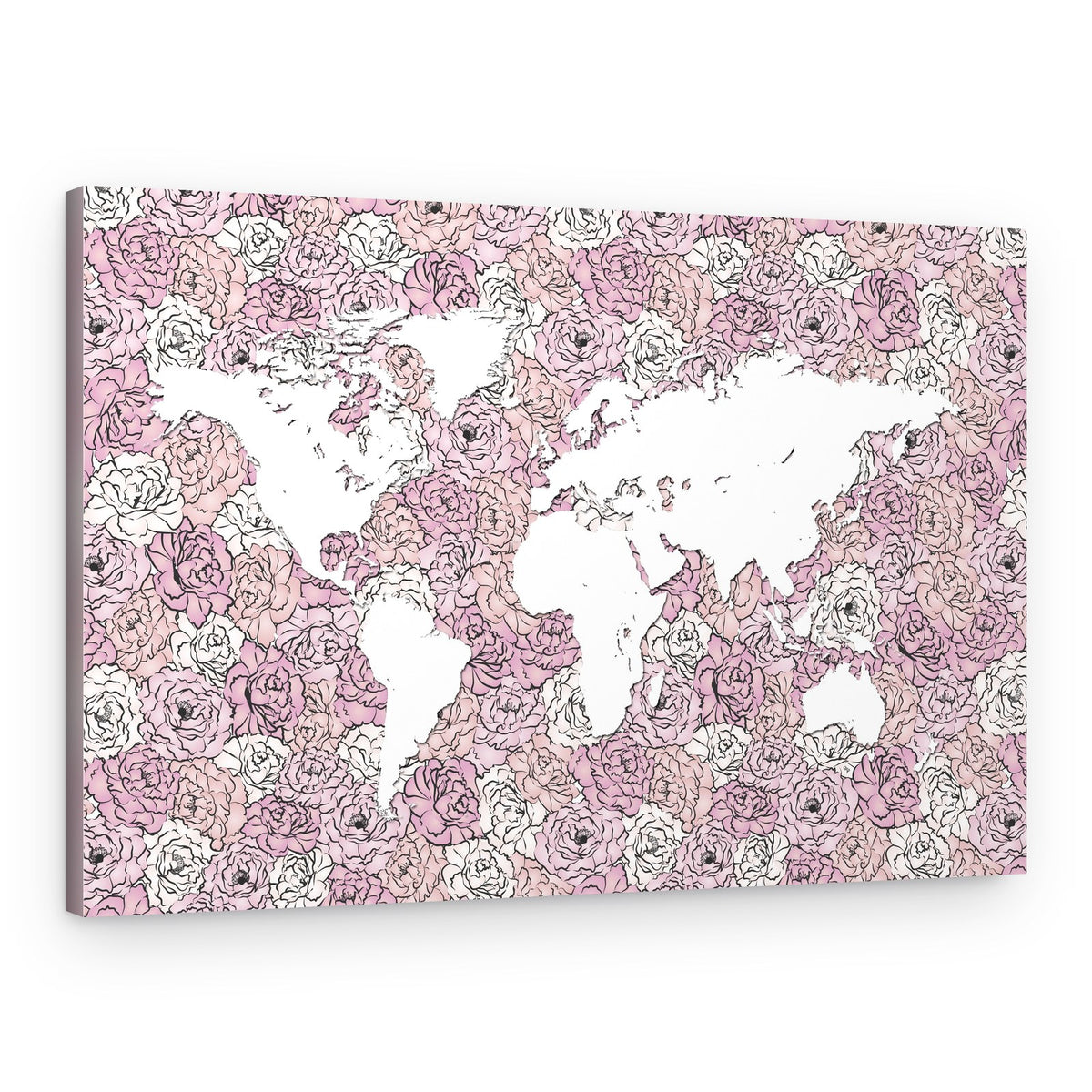 Blush Floral World Map – Canvas Print