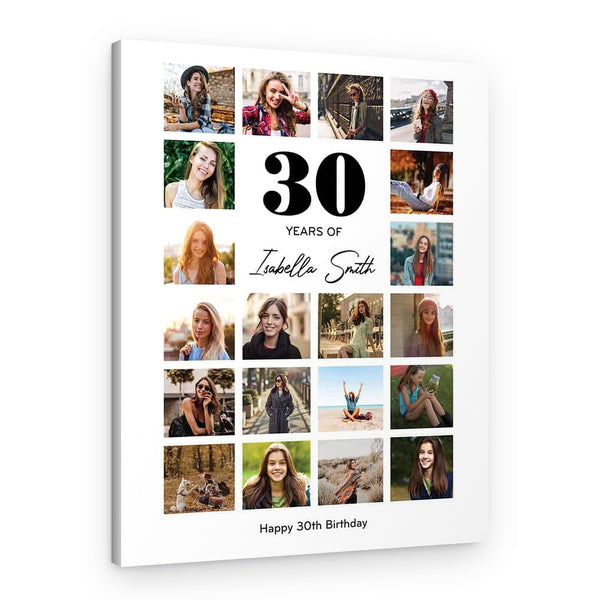 30th Birthday Gift Photo Collage Canvas Print