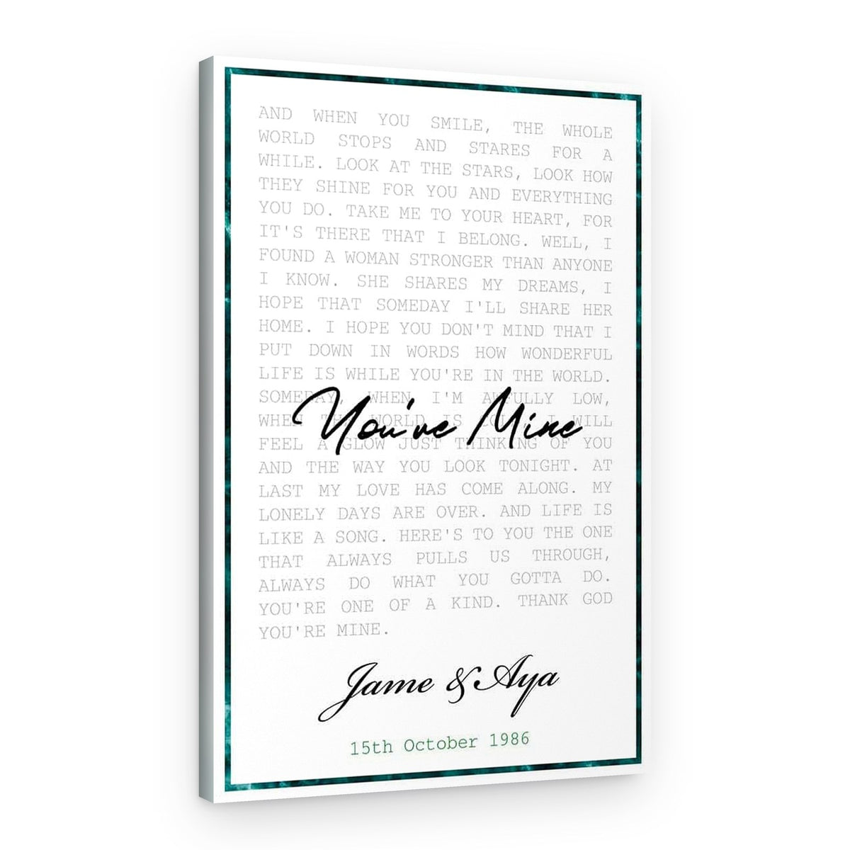 Custom Song Lyrics Emerald Framed Canvas Print – Canvas Print
