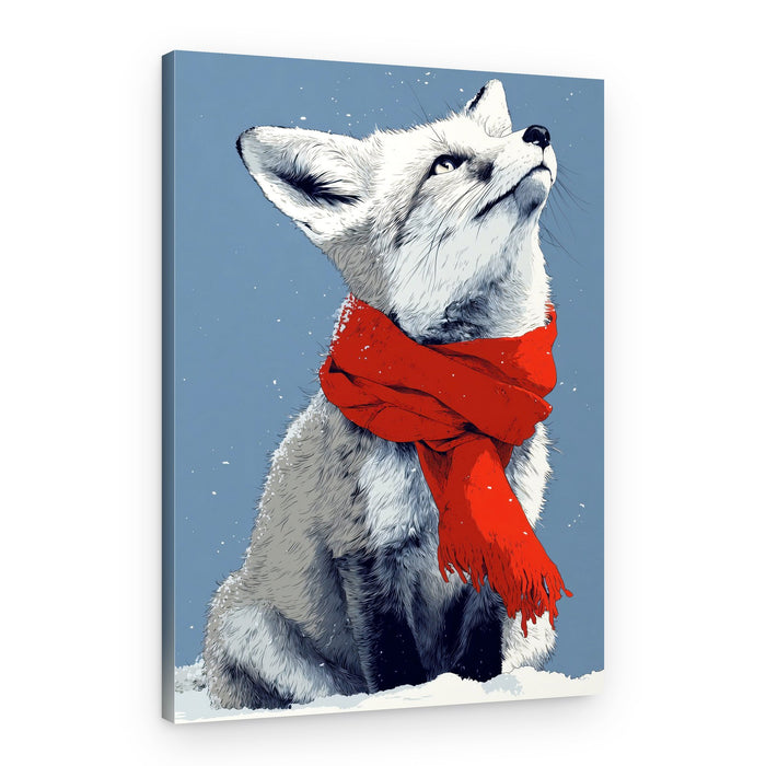 Snowy Fox Red Scarf – Canvas Print