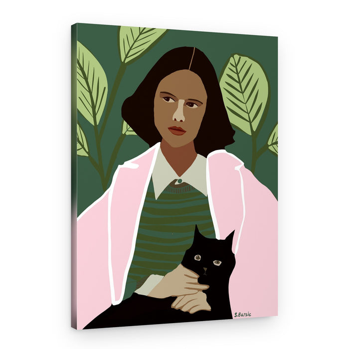 Elegant Woman Black Cat – Canvas Print