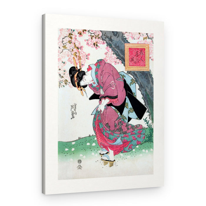 Japanese Woman and Cherry Blossom (1828) Vintage Woodblock Prints With Boarder – Canvas Print