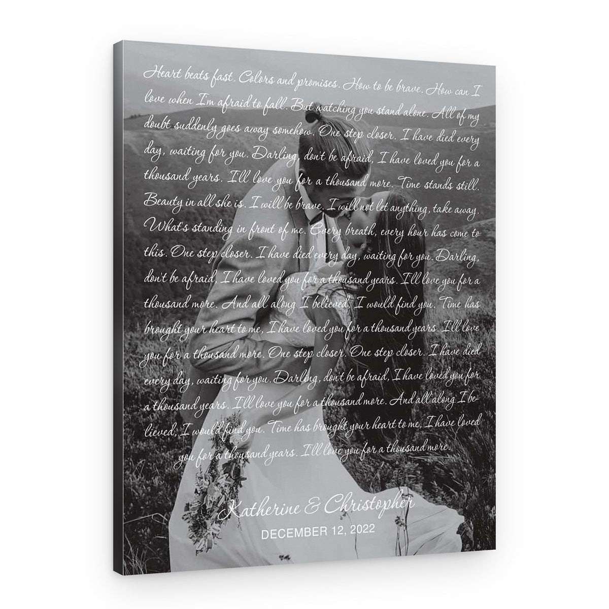B&W Wedding Song Lyrics with Photo Canvas – Vertical – Canvas Print