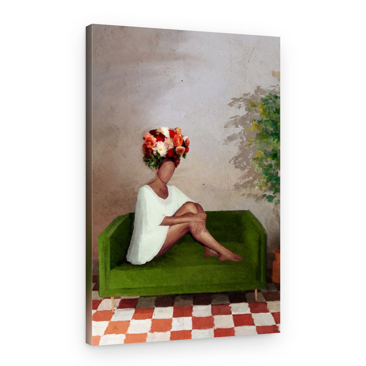 Floral Woman on Sofa – Canvas Print