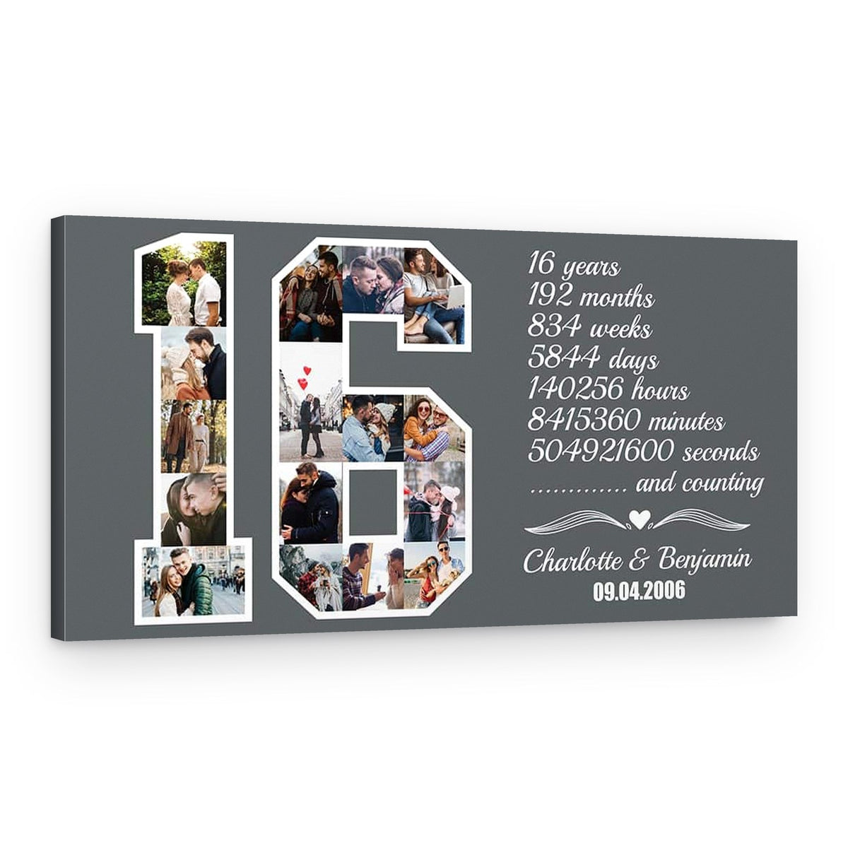 Custom Number 16 Photo Collage Milestone Canvas Print – Canvas Print