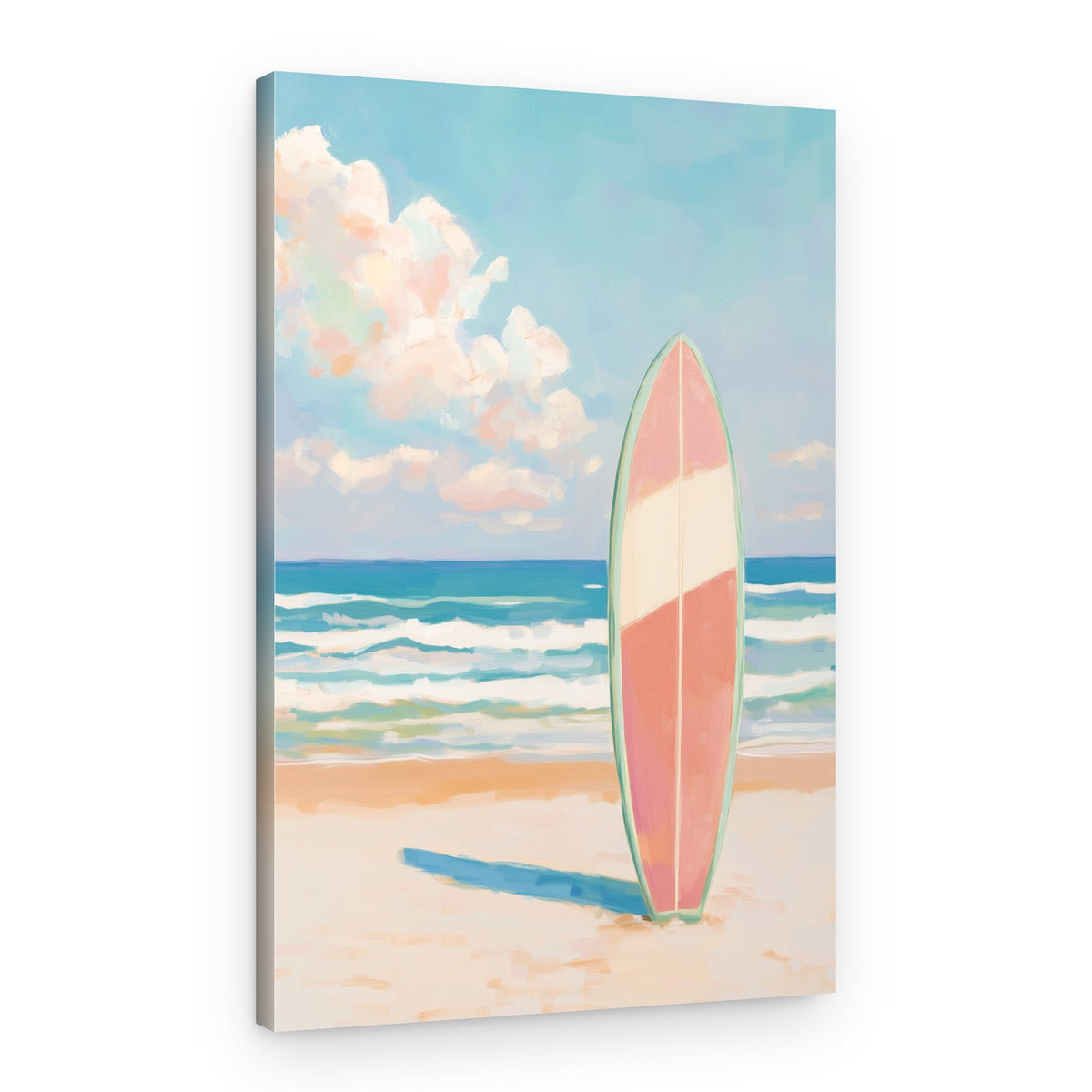 Pink Surfboard Beach Day – Canvas Print