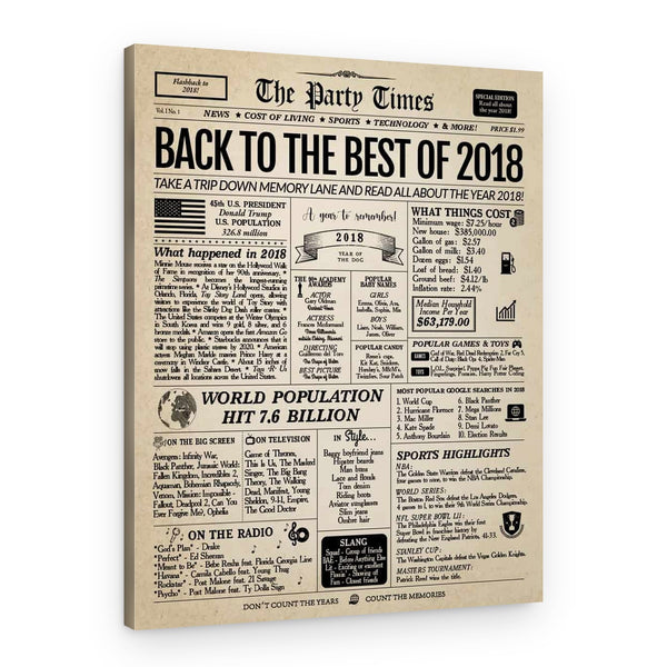 Back In 2018 6th Birthday Newspaper Canvas Print