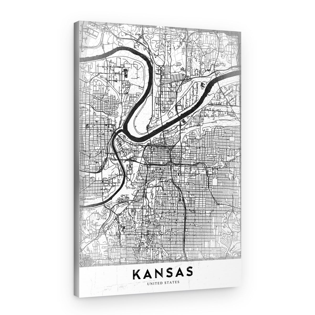 Kansas City River Map – Canvas Print