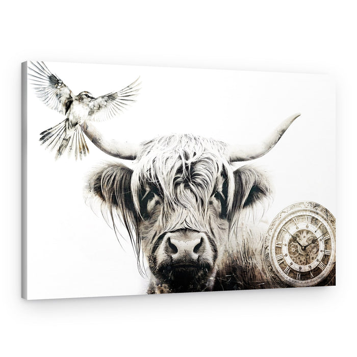 Highland Cow Timepiece – Canvas Print