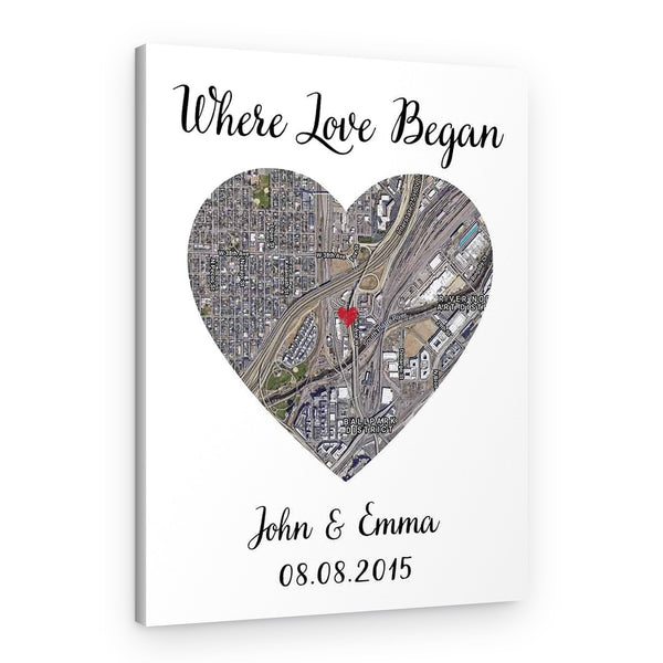 Custom One Heart Satellite Map Canvas Print